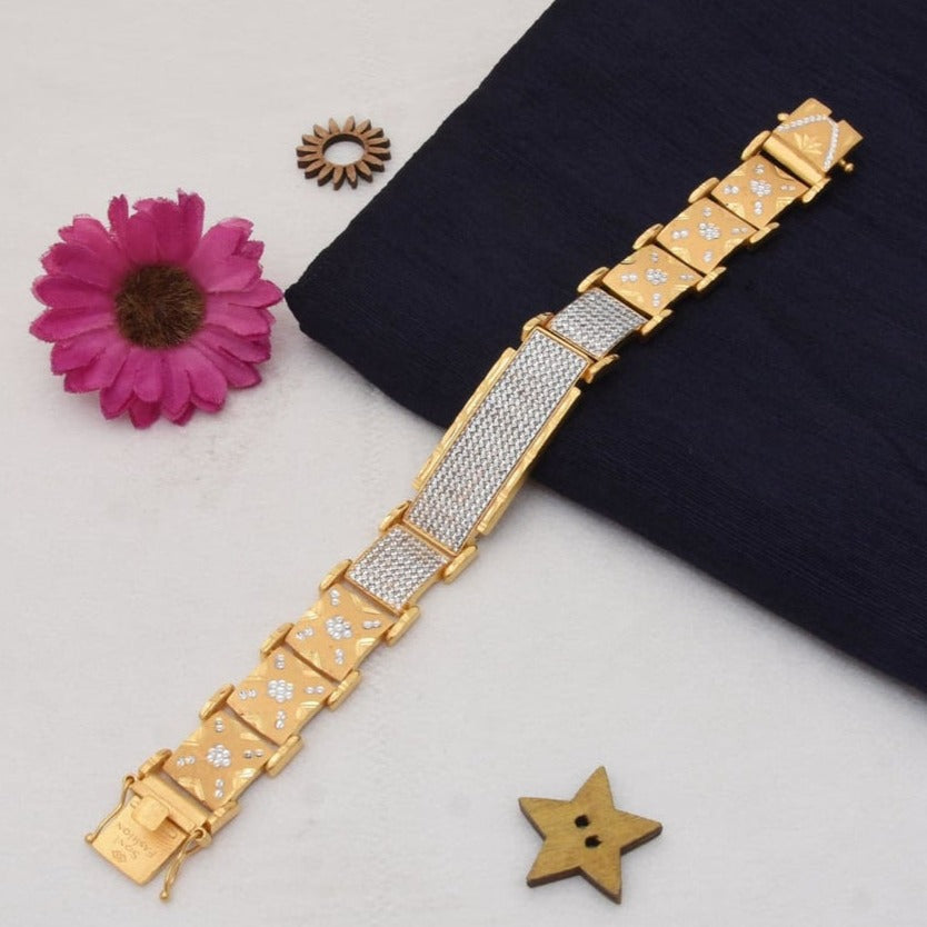 1 Gram Gold Plated with Diamond Antique Design Bracelet for Men - Style C351