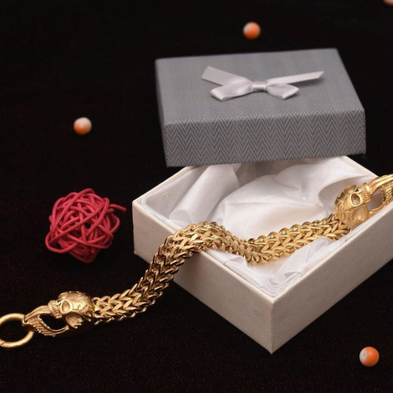 Very High Quality Skull Design Glossy Golden Stainless Steel Bracelet - Style A759