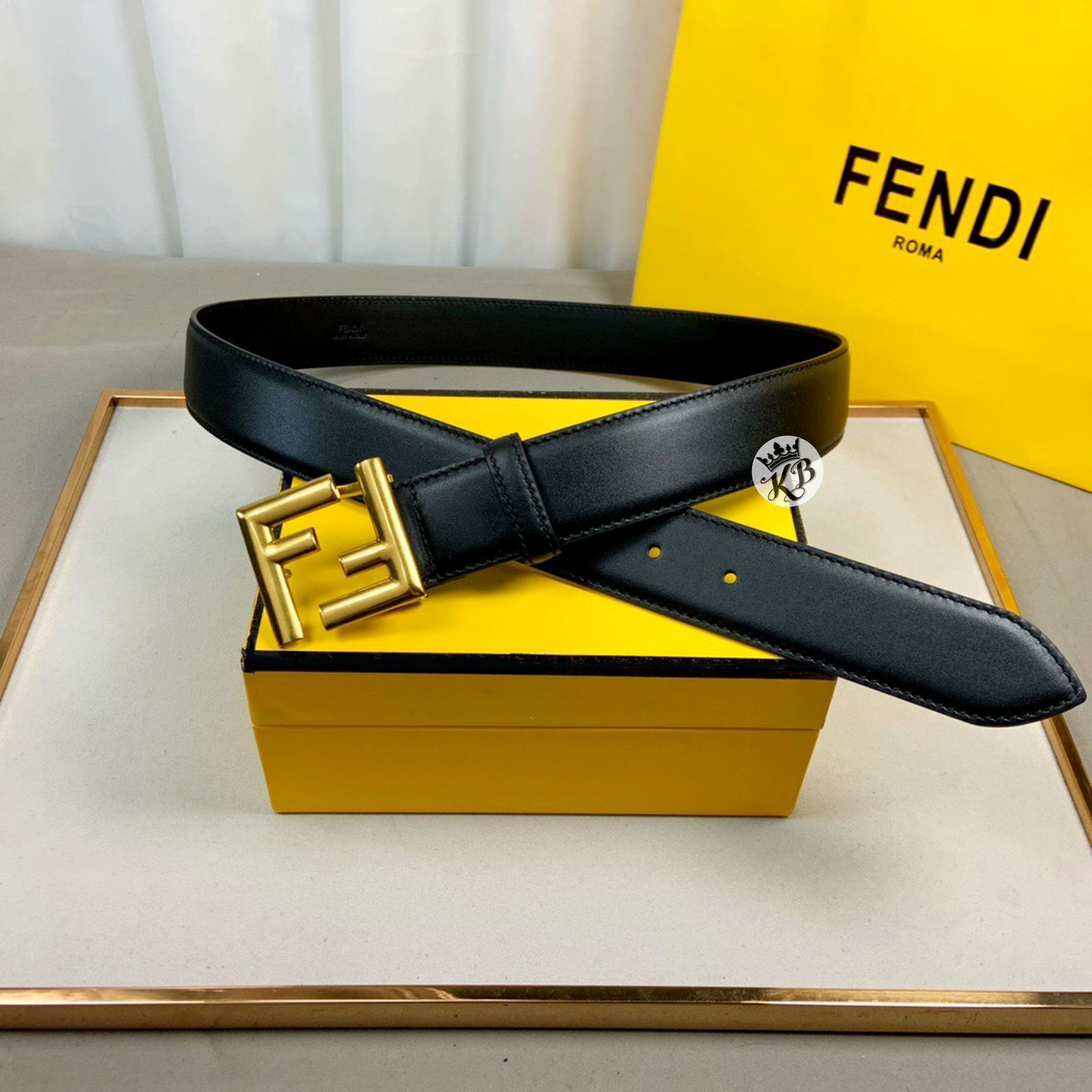 Ff Black Leather Belt - AmazingBaba