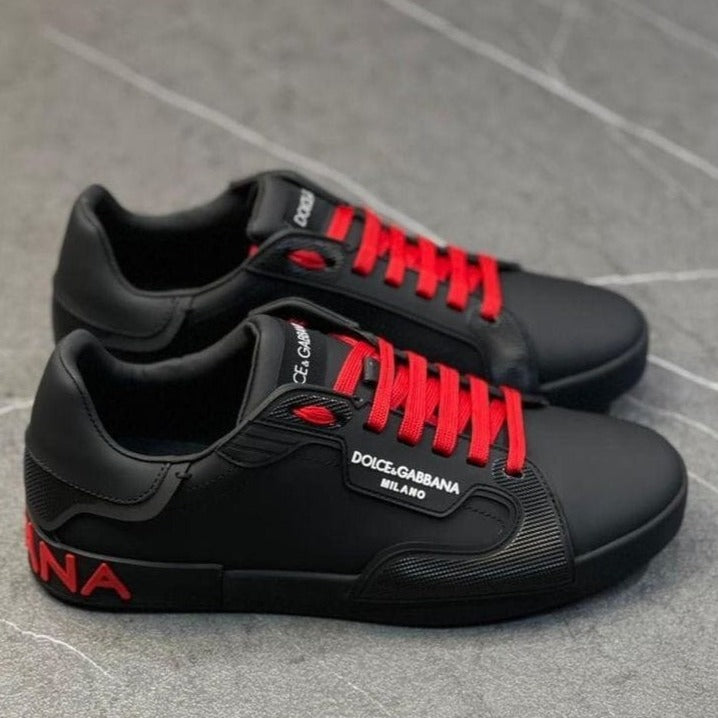 D&G Portofino Black Red Sneakers shoes - AmazingBaba