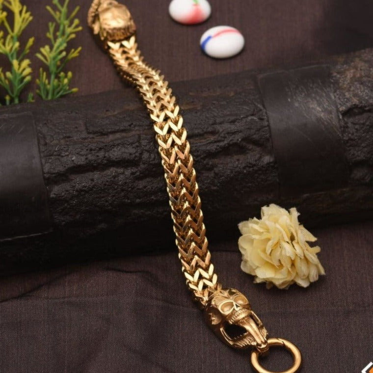 Very High Quality Skull Design Glossy Golden Stainless Steel Bracelet - Style A759