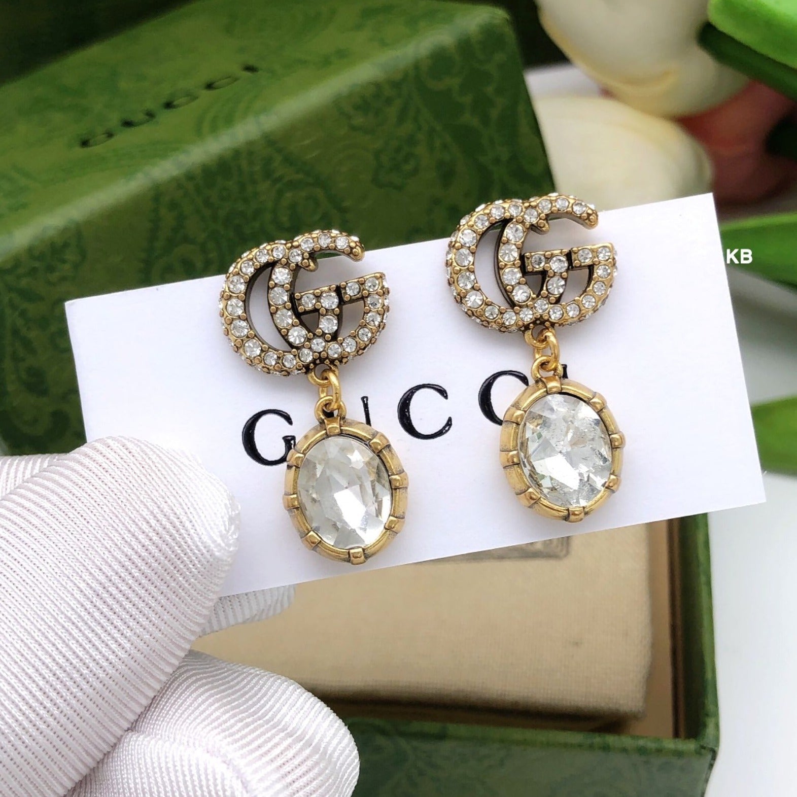 Amazing gc double g crystal earrings