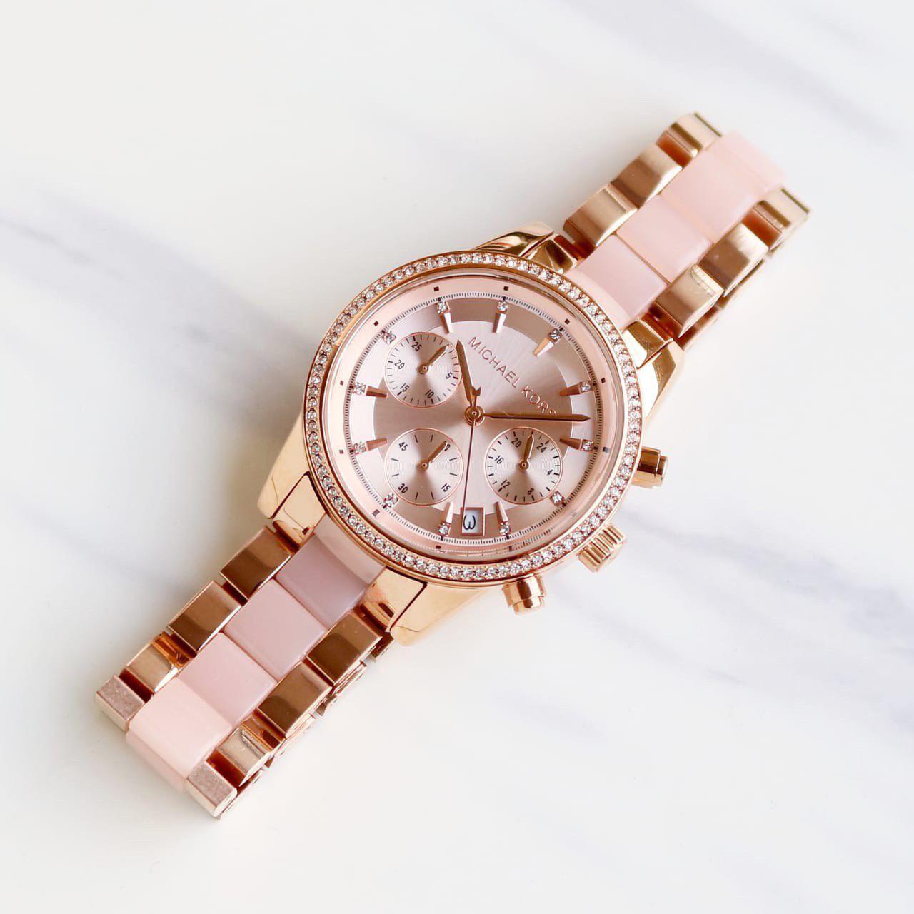 Mk Ritz Cute Pink white Chronograph watch - AmazingBaba