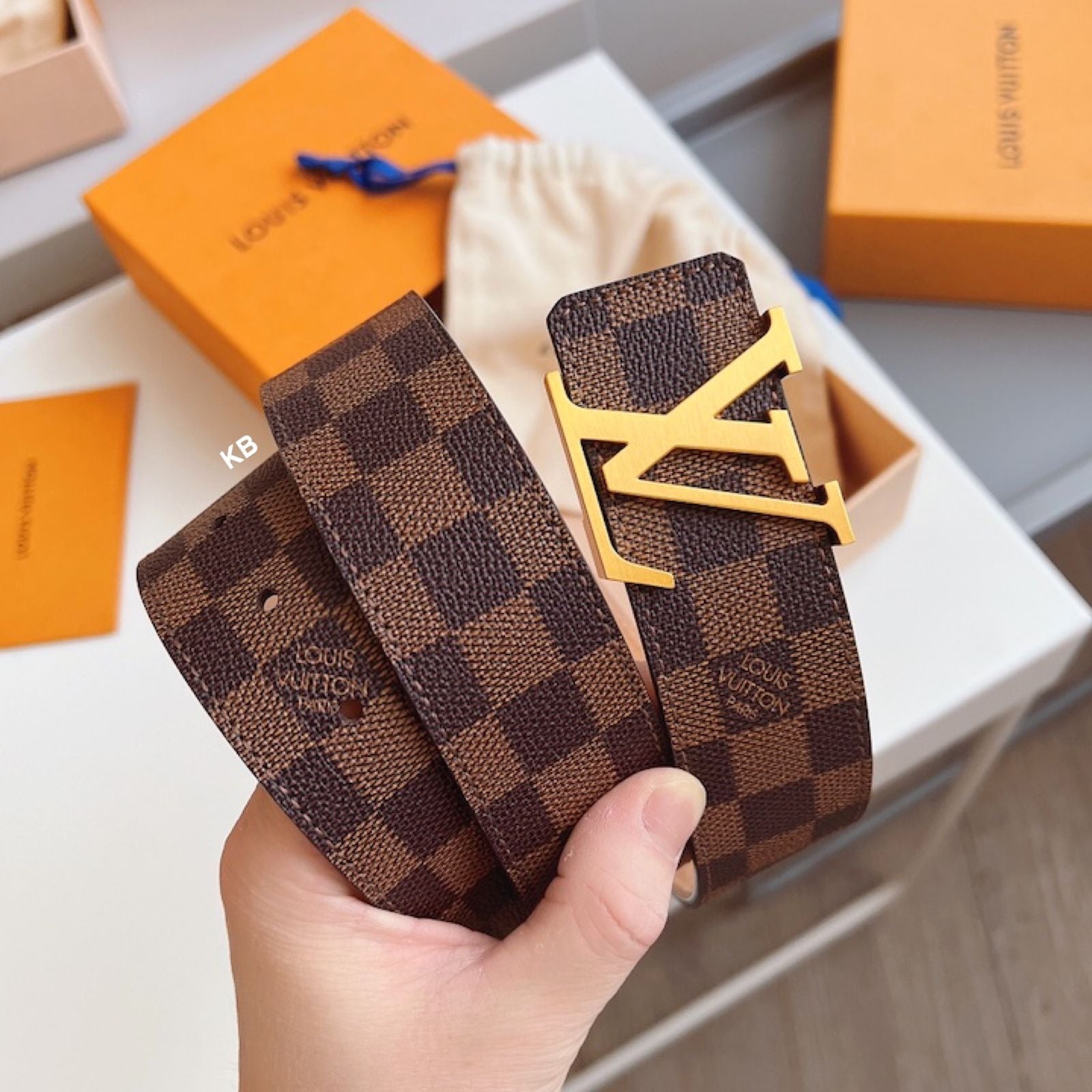 Lv Brown Grid Belt - AmazingBaba