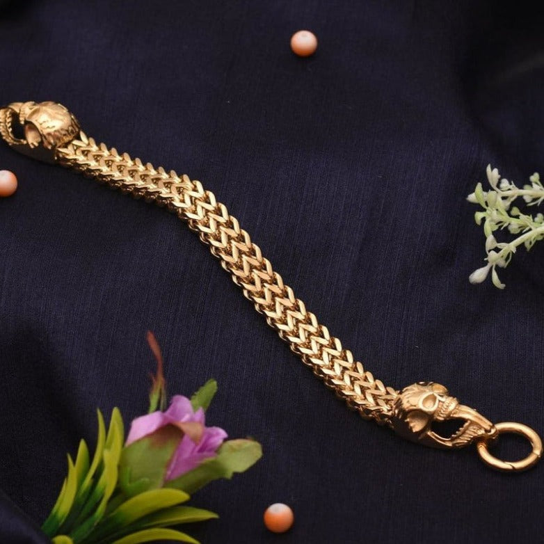 Very High Quality Skull Design Glossy Golden Stainless Steel Bracelet - Style A759