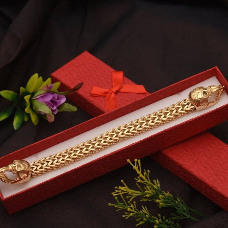 Very High Quality Skull Design Glossy Golden Stainless Steel Bracelet - Style A759