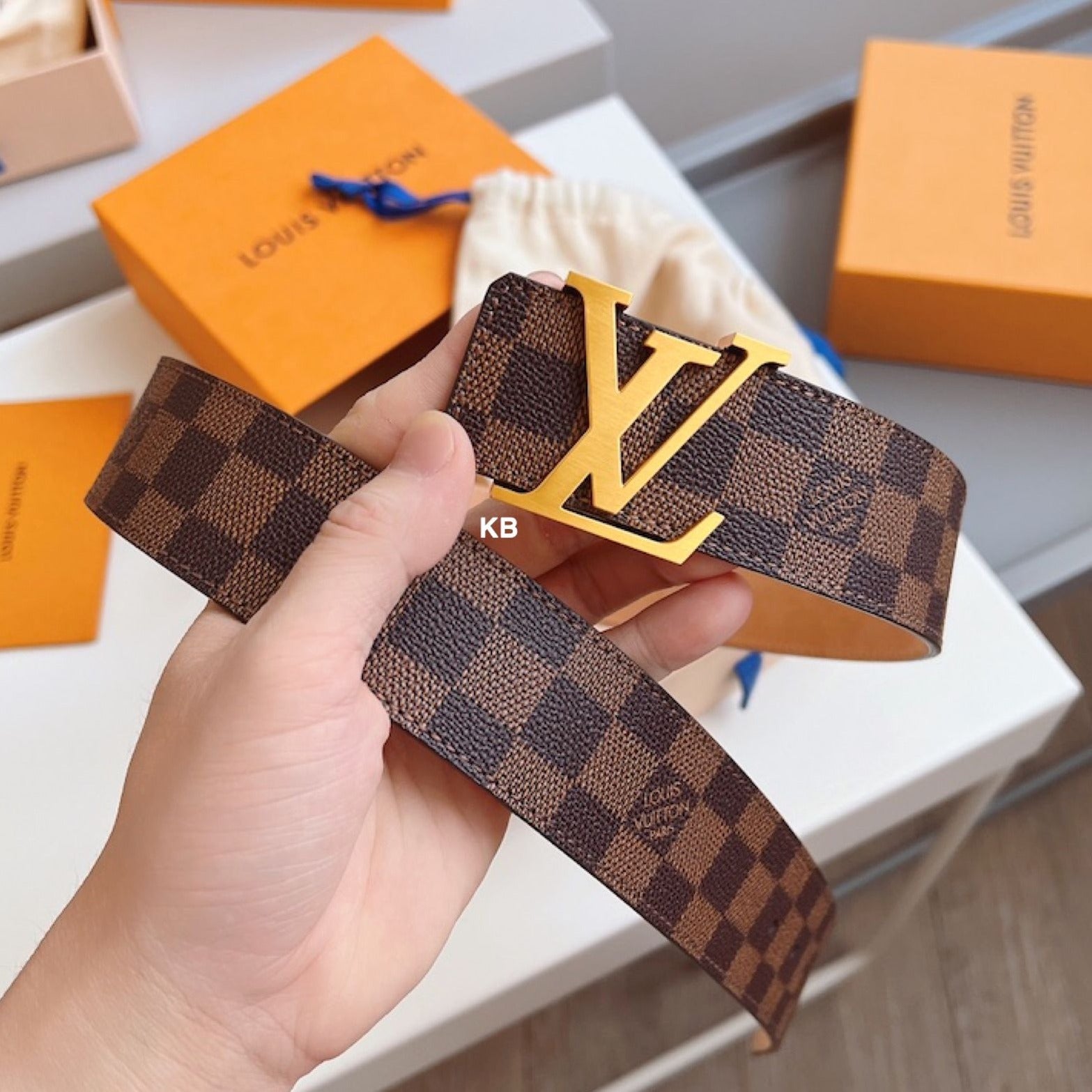 Lv Brown Grid Belt - AmazingBaba