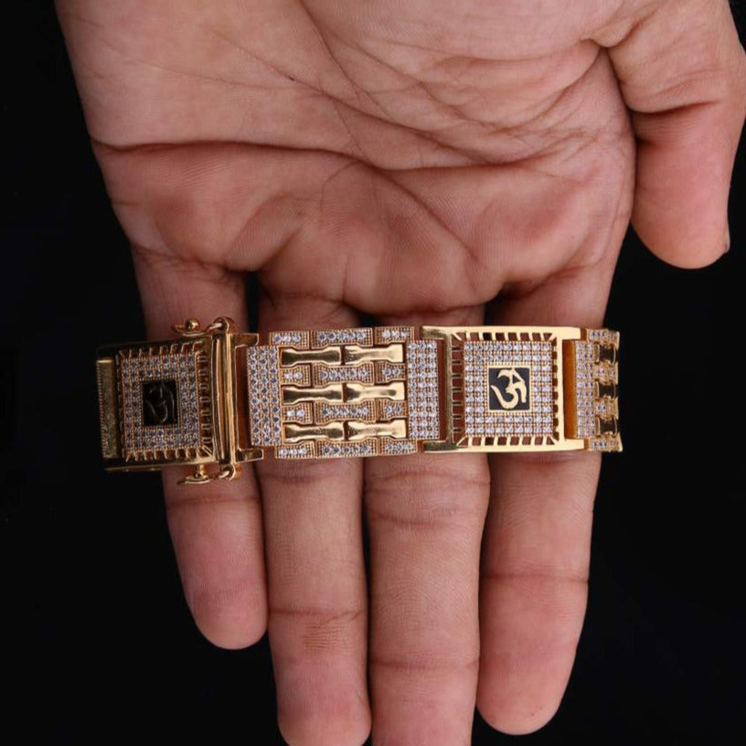 Square Type 4 OM Symbol With Black Mino Gold Plated Bracelet jewelry - Style A399