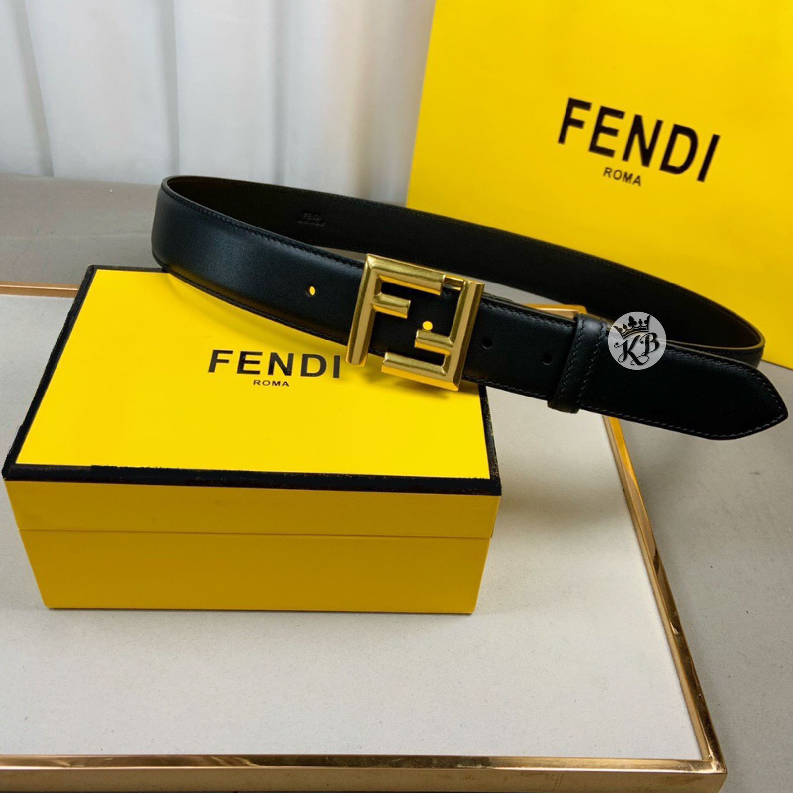 Ff Black Leather Belt - AmazingBaba