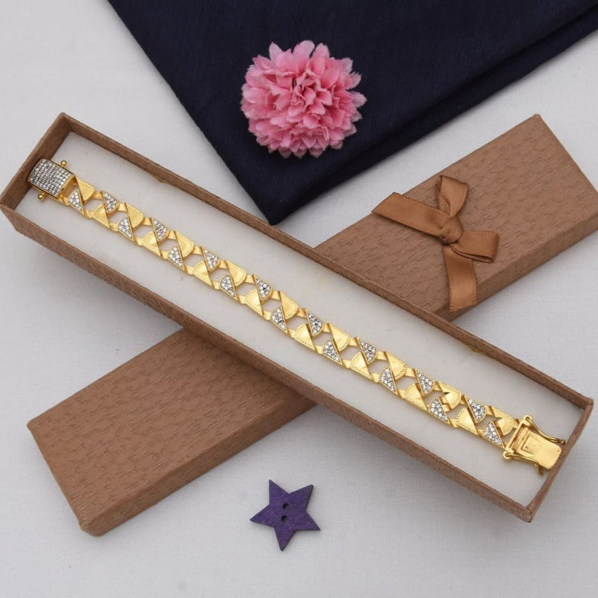 1 Gram Gold Plated with Diamond Sophisticated Design Bracelet for Men - Style C933
