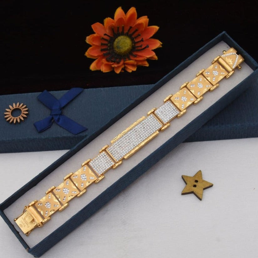 1 Gram Gold Plated with Diamond Antique Design Bracelet for Men - Style C351