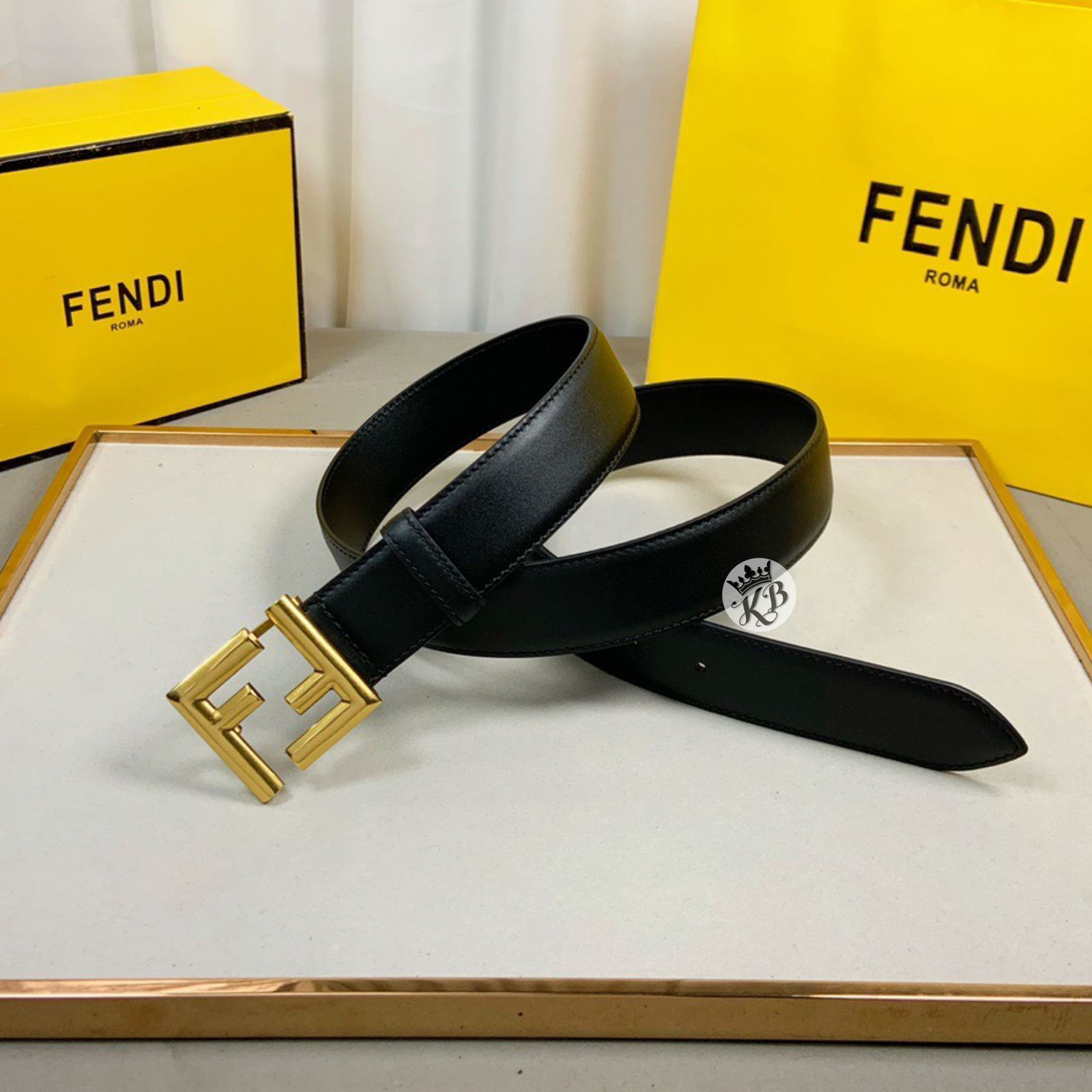 Ff Black Leather Belt - AmazingBaba