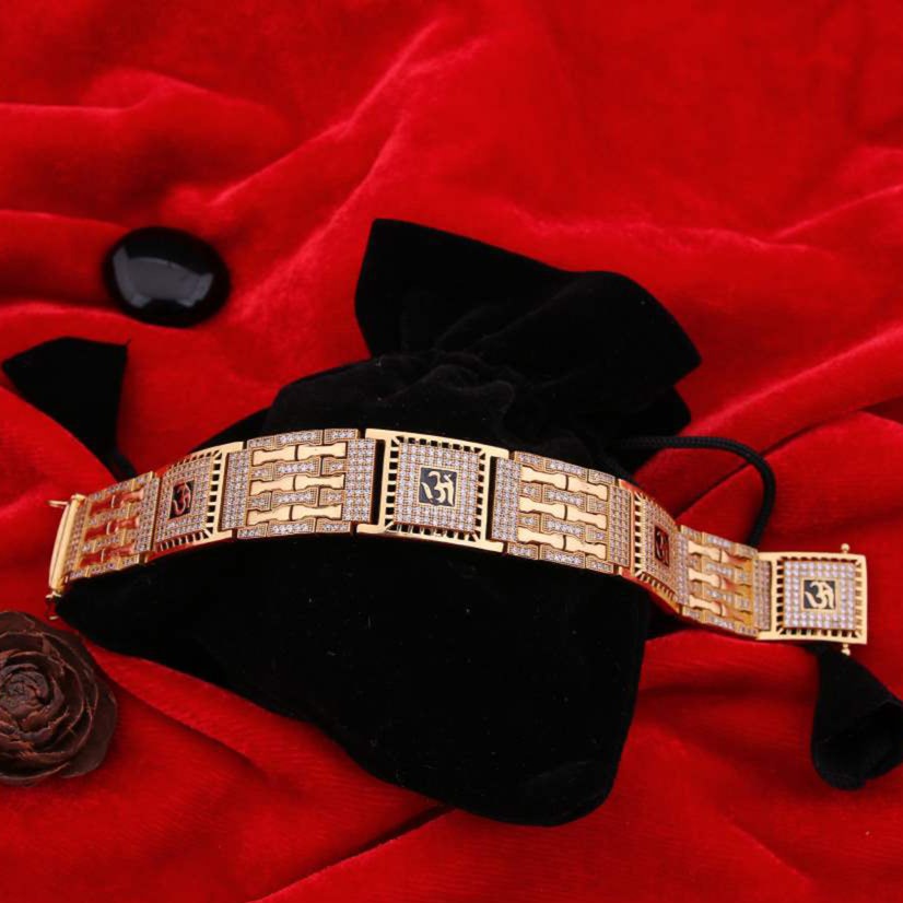 Square Type 4 OM Symbol With Black Mino Gold Plated Bracelet jewelry - Style A399